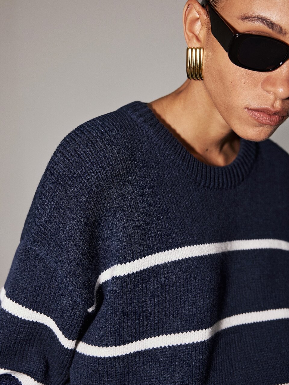 Anewsta Essential Women's Fall/Winter Elegant Casual Navy White Stripe Long Sleeve Loose Pullover Sweater Knit For Business Office Party Going Out Ceremony