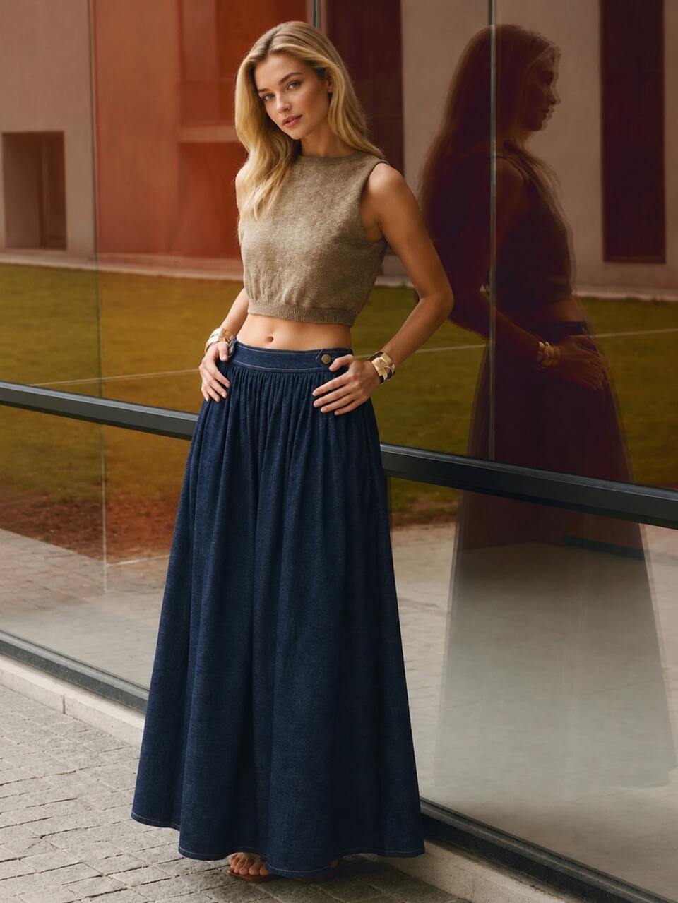 Anewsta Autumn New Elegant Casual Vintage Versatile High Waist Draped A-Line Full Skirt Long Skirt For Women