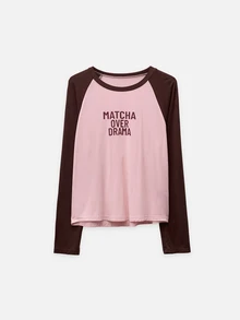 Nöista Casual Graphic Raglan Long Sleeve Top For Everyday Wear And Relaxed Weekend Outfits. College, Travel, Concert,Fall, Autumn Winter, Graphic Tee.  - Pink - View 10