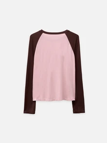 Nöista Casual Graphic Raglan Long Sleeve Top For Everyday Wear And Relaxed Weekend Outfits. College, Travel, Concert,Fall, Autumn Winter, Graphic Tee.  - Pink - View 11