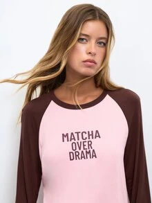 Nöista Casual Graphic Raglan Long Sleeve Top For Everyday Wear And Relaxed Weekend Outfits. College, Travel, Concert,Fall, Autumn Winter, Graphic Tee.  - Pink - View 9