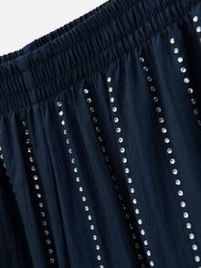 Nöista Blue And White Stripe Wide Leg Pants With Elastic Waist Rhinstones In Vertical Summer Formal Event Party Business Office Halloween Christmas Casual - Navy Blue - View 9