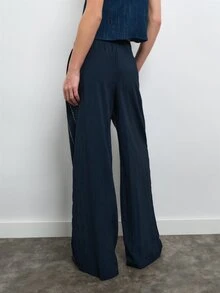 Nöista Blue And White Stripe Wide Leg Pants With Elastic Waist Rhinstones In Vertical Summer Formal Event Party Business Office Halloween Christmas Casual - Navy Blue - View 5