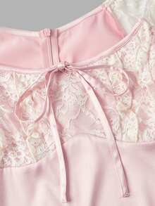 SHEIN MOD Women's Lace Patchwork Elegant Waist-Cinching Party Dress - Pink - View 8