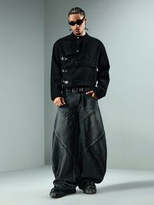 ROMWE MEN Street Life Men's Casual Versatile Daily Travel Long Sleeve Jacket With Airplane Buckle - Black - View 3