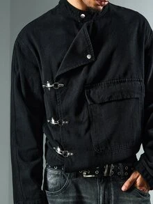 ROMWE MEN Street Life Men's Casual Versatile Daily Travel Long Sleeve Jacket With Airplane Buckle - Black - View 2