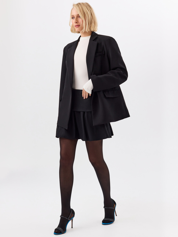 KÆRIA Hus Deep Yoke Pleated Mini Skirt - Soft Touch Viscose - Black - Pleated Skirt, Going Out, Preppy, Elegant, Business, Young