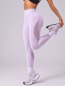 Slayform Slayform Seamless High Elasticity Leopard Print Mesh Yoga Leggings - Mauve Purple - View 3