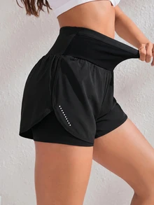 Solea Cove Women's Solid Color Wide Waist Athletic Shorts - Black - View 8