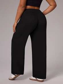 Rhythm Era Plus Size Loose Straight Leg Sweatpants With Drawstring Waist, Casual Pants - Black - View 2