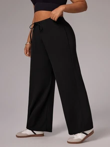 Rhythm Era Plus Size Loose Straight Leg Sweatpants With Drawstring Waist, Casual Pants - Black - View 6