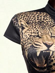 Mistrie Leopard Print T-Shirt, Cool Girl Style, Going Out Club Night Out, Sexy, Women's Clothing, Festive Elegant Party Spring And Summer, Black Y2K Style - Black - View 5