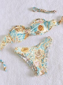 Costavie 女士夏季沙滩印花露背系带性感比基尼和三角泳裤套装 - 彩色 - 查看 7
