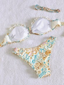 Costavie 女士夏季沙滩印花露背系带性感比基尼和三角泳裤套装 - 彩色 - 查看 6