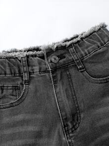 SHEIN TWEEN GIRLS Tween GirlsDenim Jeans, Vintage Washed Color, Street Fashion, Distressed Ripped Hem, Flared Leg, Versatile New Style - Grey - View 4