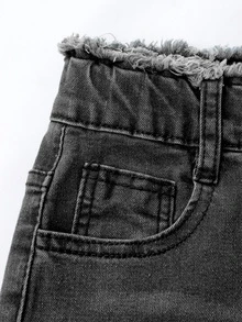 SHEIN TWEEN GIRLS Tween GirlsDenim Jeans, Vintage Washed Color, Street Fashion, Distressed Ripped Hem, Flared Leg, Versatile New Style - Grey - View 5