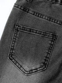 SHEIN TWEEN GIRLS Tween GirlsDenim Jeans, Vintage Washed Color, Street Fashion, Distressed Ripped Hem, Flared Leg, Versatile New Style - Grey - View 8