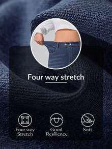 SHEIN CURVE+ Festival Plus Size Women's Blue Elastic Slim Fit Sexy Capri Pants - Dark Wash - View 7
