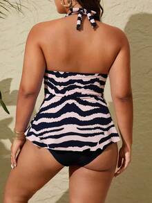 Swim Lushoire Plus Size 2pcs Set Multicolor Placement Print Spaghetti Strap Backless Fashion Two Pieces Tank Bikini Swimwear - Multicolor - View 2