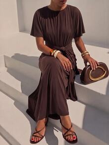 Zivah Women's Vintage Fashion Pleated Dress For Vacation - Brown - View 5
