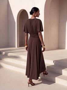 Zivah Women's Vintage Fashion Pleated Dress For Vacation - Brown - View 3