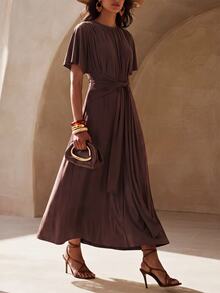 Zivah Women's Vintage Fashion Pleated Dress For Vacation - Brown - View 4