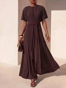 Zivah Women's Vintage Fashion Pleated Dress For Vacation - Brown - View 2
