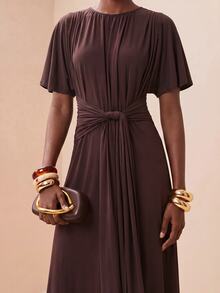 Zivah Women's Vintage Fashion Pleated Dress For Vacation - Brown - View 12