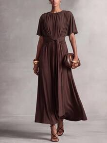 Zivah Women's Vintage Fashion Pleated Dress For Vacation - Brown - View 10