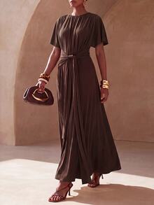 Zivah Women's Vintage Fashion Pleated Dress For Vacation - Brown - View 9