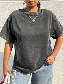 Muchica Plus Size Women Casual T-Shirt,Dark Green,Summer,Oversized,,Elegant Chic Y2k Shining Tops For Daily Commute,Date,Party,Vacation,Wedding - Black - View 6