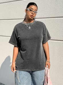 Muchica Plus Size Women Casual T-Shirt,Dark Green,Summer,Oversized,,Elegant Chic Y2k Shining Tops For Daily Commute,Date,Party,Vacation,Wedding - Black - View 3