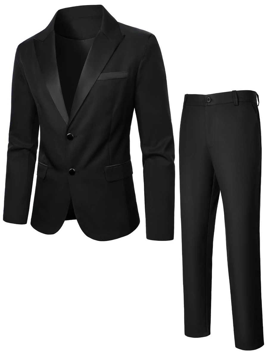 Manfinity Homme Fashionable Plus Size Men's Lapel Neck Long Sleeve Blazer And Pants Set - Black - View 1