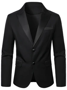 Manfinity Homme طقم بليزر وبنطلون رجالي أنيق بمقاسات كبيرة مع ياقة عريضة وأكمام طويلة - الأسود - مشاهدة 4