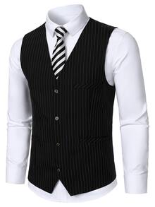 Manfinity Homme British Business Style Men's Plus Size Vest And Trousers Suit Set - Black - View 4