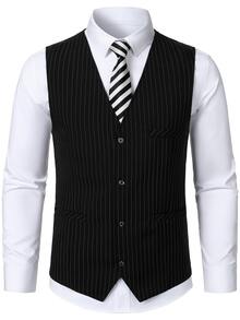 Manfinity Homme British Business Style Men's Plus Size Vest And Trousers Suit Set - Black - View 6