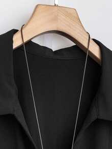 SHEIN Tall CURVE 大码女式法式休闲V领短袖夏季连衣裙 - 黑色 - 查看 8