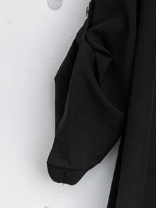 SHEIN Tall CURVE 大码女式法式休闲V领短袖夏季连衣裙 - 黑色 - 查看 6