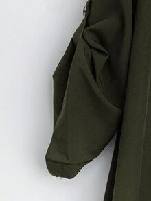SHEIN Tall CURVE 大码女式法式休闲V领短袖夏季连衣裙 - 軍綠色 - 查看 6