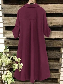 SHEIN Tall CURVE Plus Size Women's French Style Boho Casual V-Collared Dress Burgundy Summer Smart Casual Hiking Date Night Formal Winery Short Sleeve - Red Violet - View 3