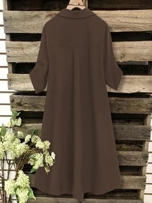 SHEIN Tall CURVE 大码女式法式休闲V领短袖夏季连衣裙 - 棕色 - 查看 2