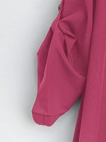 SHEIN Tall CURVE 大尺碼女款夏季法式休閒商務風薄荷綠V領洋裝，秋季短袖襯衫，適合教師節、早午餐、度假、健身房 - 玫紅色 - 查看 8