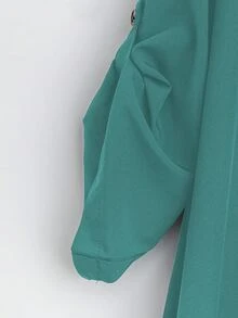 SHEIN Tall CURVE 大尺碼女款夏季青色法式休閒柔軟修身V領短袖洋裝，純色度假罩衫 正式居家服 辦公正式度假穿搭 - 水鴨藍 - 查看 7