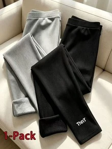 Franclia Women's Elastic Waist Thermal Lined Casual Versatile Long Pants - Black - View 1
