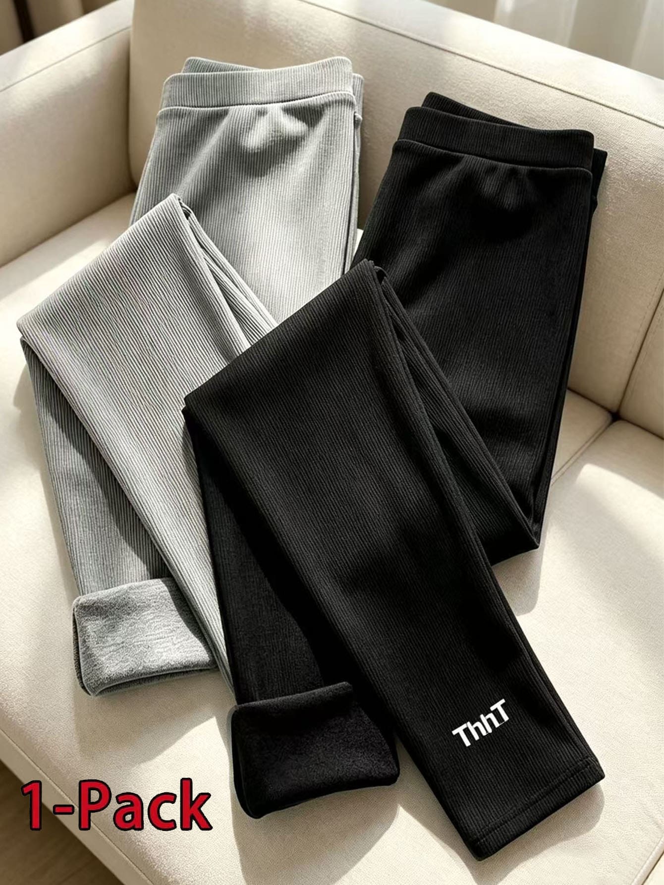 Franclia Women's Elastic Waist Thermal Lined Casual Versatile Long Pants - Black - View 1