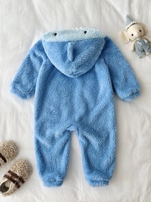 SHEIN Cute Animal-Patterned Plush Rompers For Baby Boys, Perfect For Autumn And Winter. - Baby Blue - View 2
