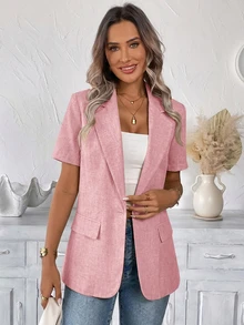 SHEIN LUNE INS Style Elegant Blazer For Women, Spring Summer, Workwear Brunch Office Brunch Casual In Fall/Winter,Casual Soft Pink Teachers' Day - Pink - View 5