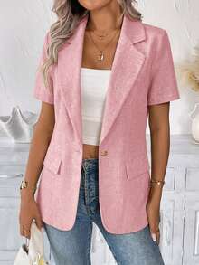 SHEIN LUNE INS Style Elegant Blazer For Women, Spring Summer, Workwear Brunch Office Brunch Casual In Fall/Winter,Casual Soft Pink Teachers' Day - Pink - View 4