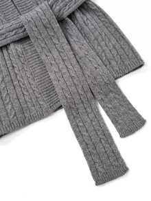 SHEIN Clasi Women's Vintage Embroidered Cable Knit Long Sleeve Cardigan - Grey - View 8