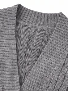 SHEIN Clasi Women's Vintage Embroidered Cable Knit Long Sleeve Cardigan - Grey - View 6